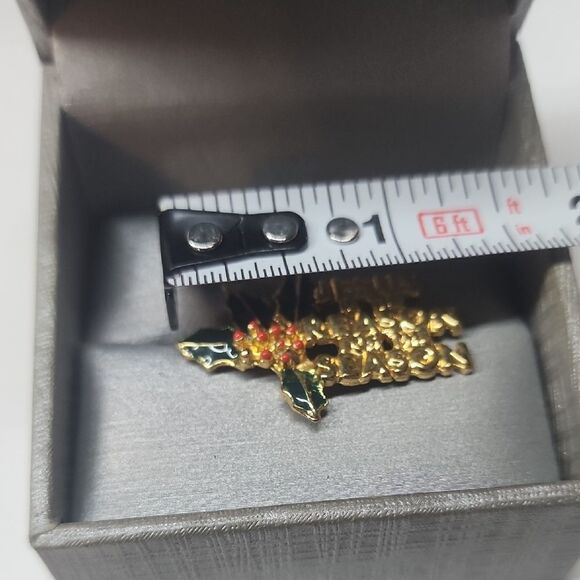 Jesus is the reason for the season Gold tone and Green Holiday Pin Brooch - Picture 3 of 3